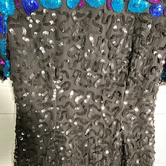 Vintage Stenay 100% Silk Black Sequin Beaded Evening Party Formal Dress - Picture 3 of 6